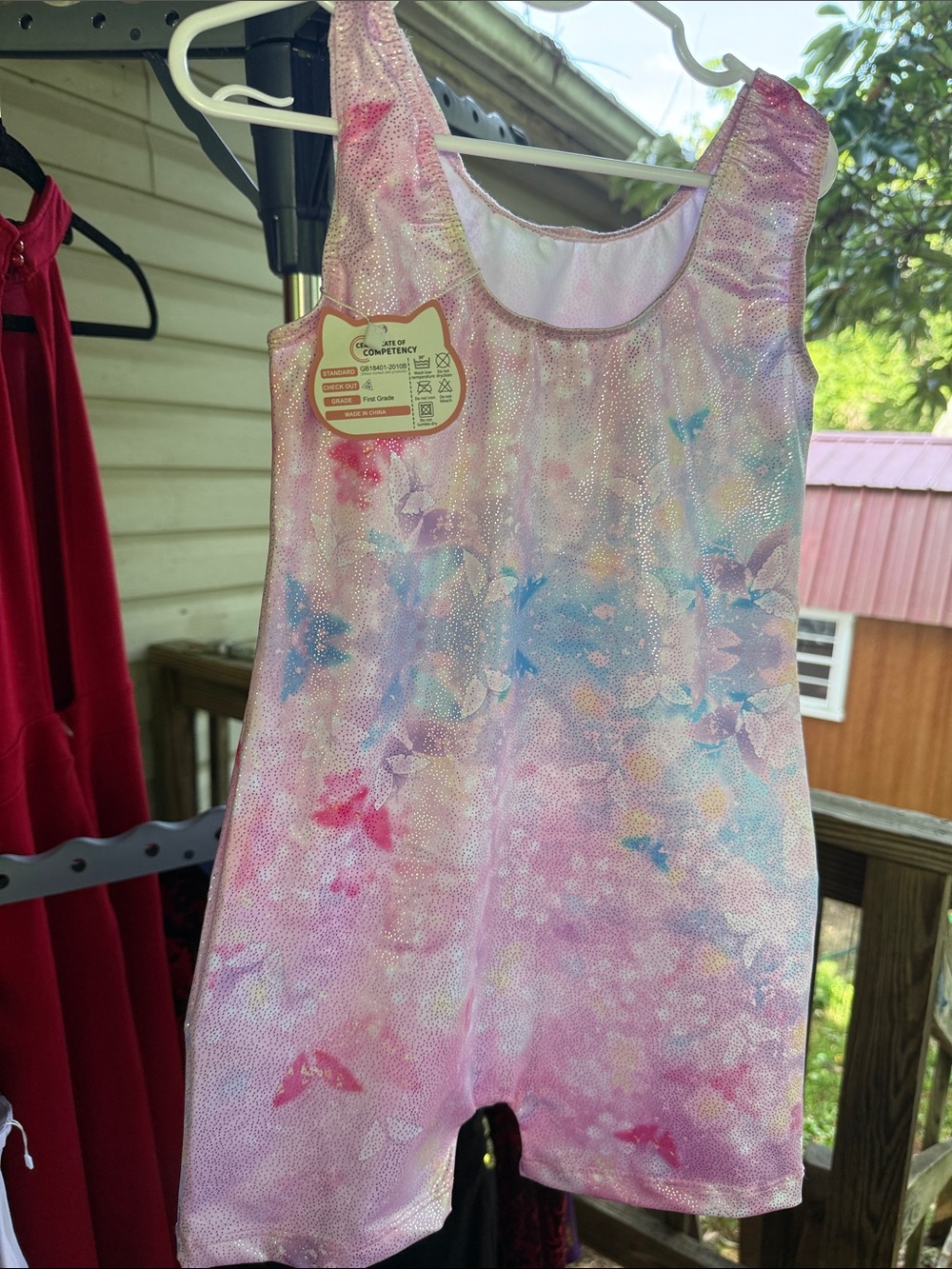 NWT Girls Unitard Pink glitz with Butterflies size 6/8